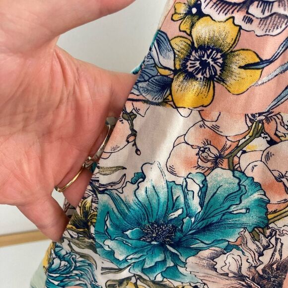 Vintage Floral Patchwork Print Fit & Flare button down shirt dress w/ pockets - Picture 7 of 12